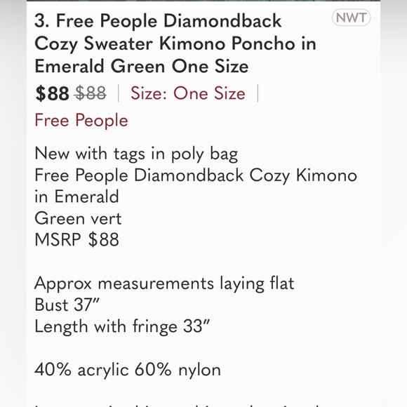 SALE🎉Free People Diamondback Cozy Sweater Kimono Poncho Emerald Green Aztec - Picture 11 of 13